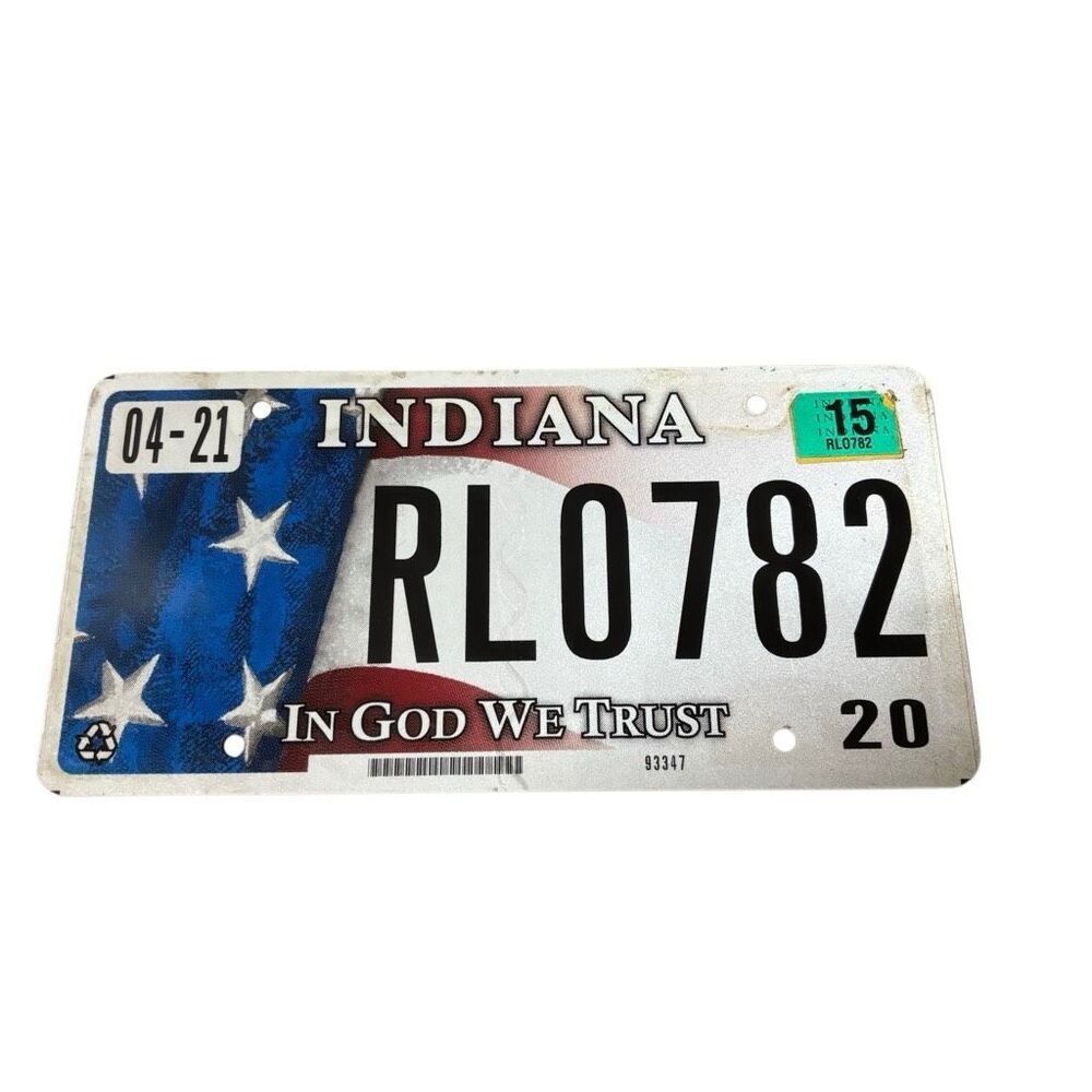 Authentic Indiana License Plate RL0782 Flag Design In God We Trust Exp 2020